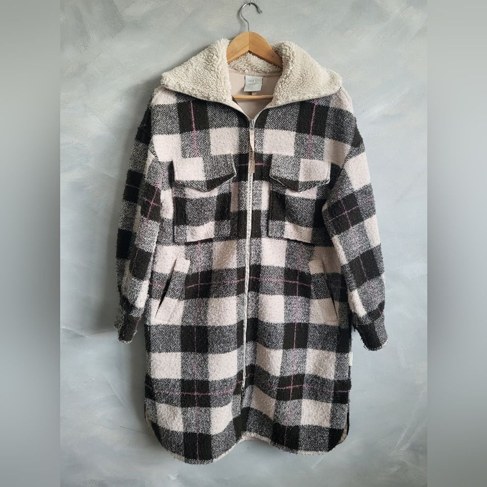 Anthropologie Harlow Checkered Knit Fleece Coat XXS Oversized